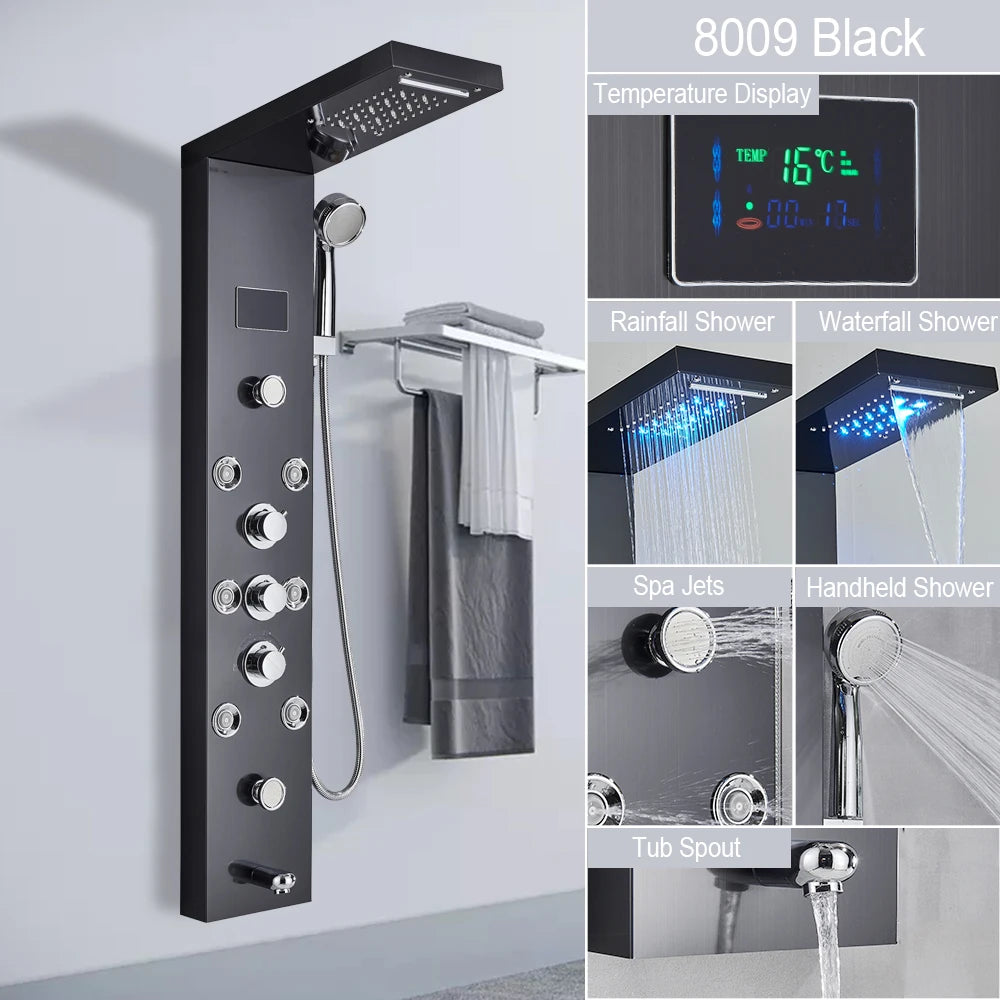 Myqualife Led Digital Shower Panel Tower With Spa Massage Jets