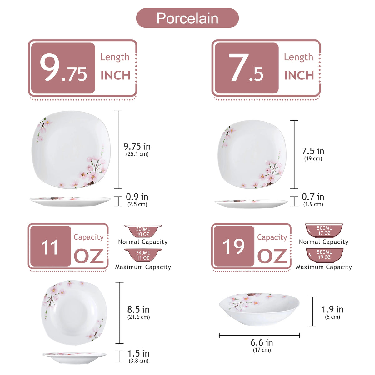 Malacasa 30 Piece Porcelain Dinnerware Set With Floral Design