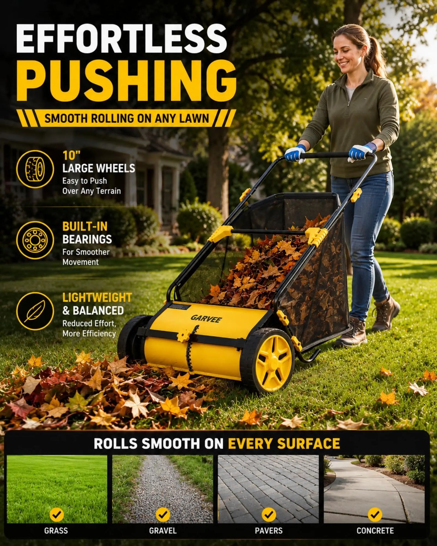 HiMISS Lawn Sweeper Manual Push Yard Leaf Grass Collector
