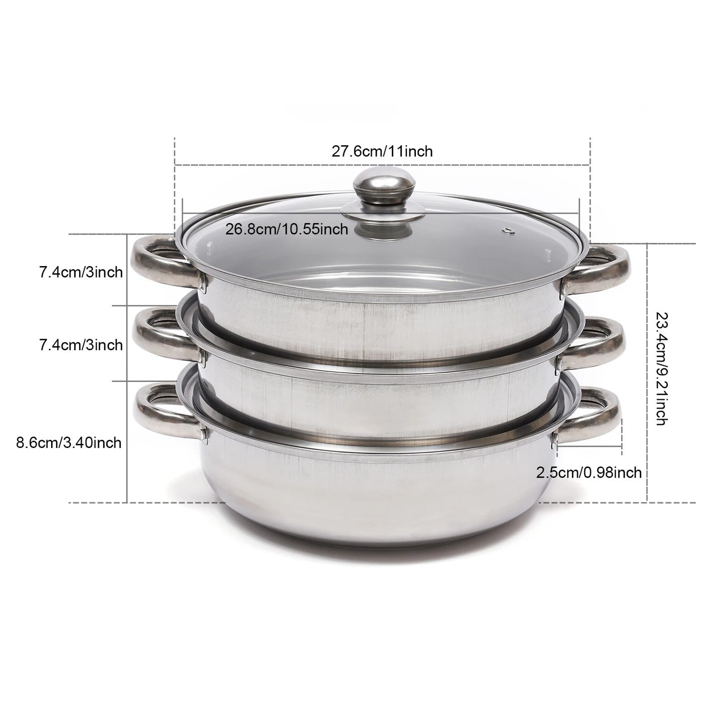 Stainless Steel Triple Layer Steamer Pot For Gas Stove
