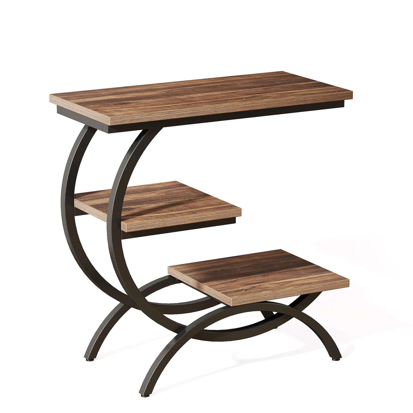Tribesigns C Shaped End Table With 3 Tier Storage Shelves