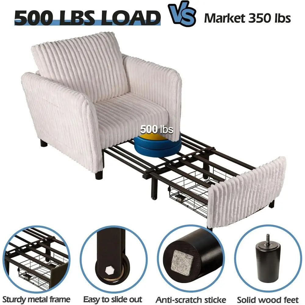 Convertible Sleeper Chair With Plush Cushion And Solid Wood Frame