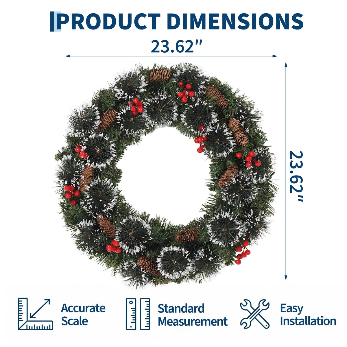 HiMISS Prelit Christmas Pine Wreath With LED Lights And Berries