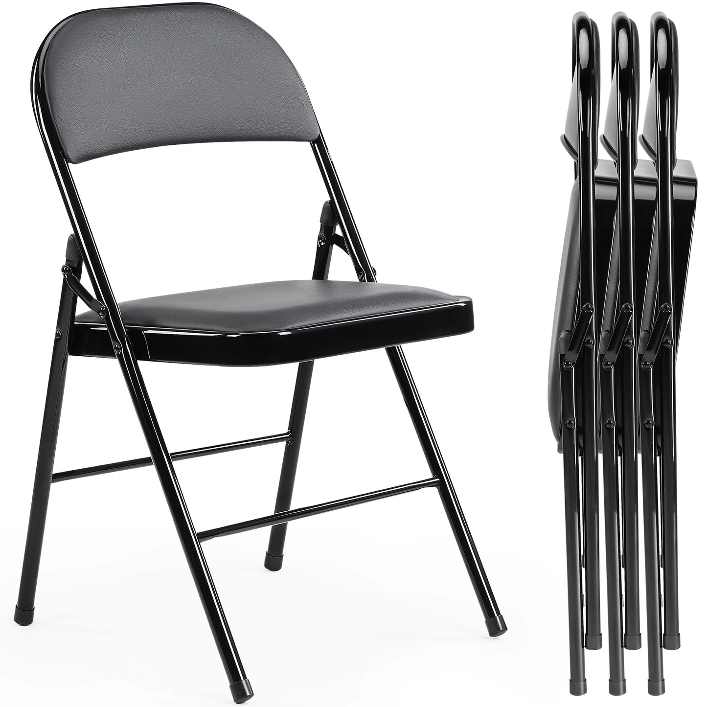 JHK Leather Padded Folding Chair 4 Pack For Living Room