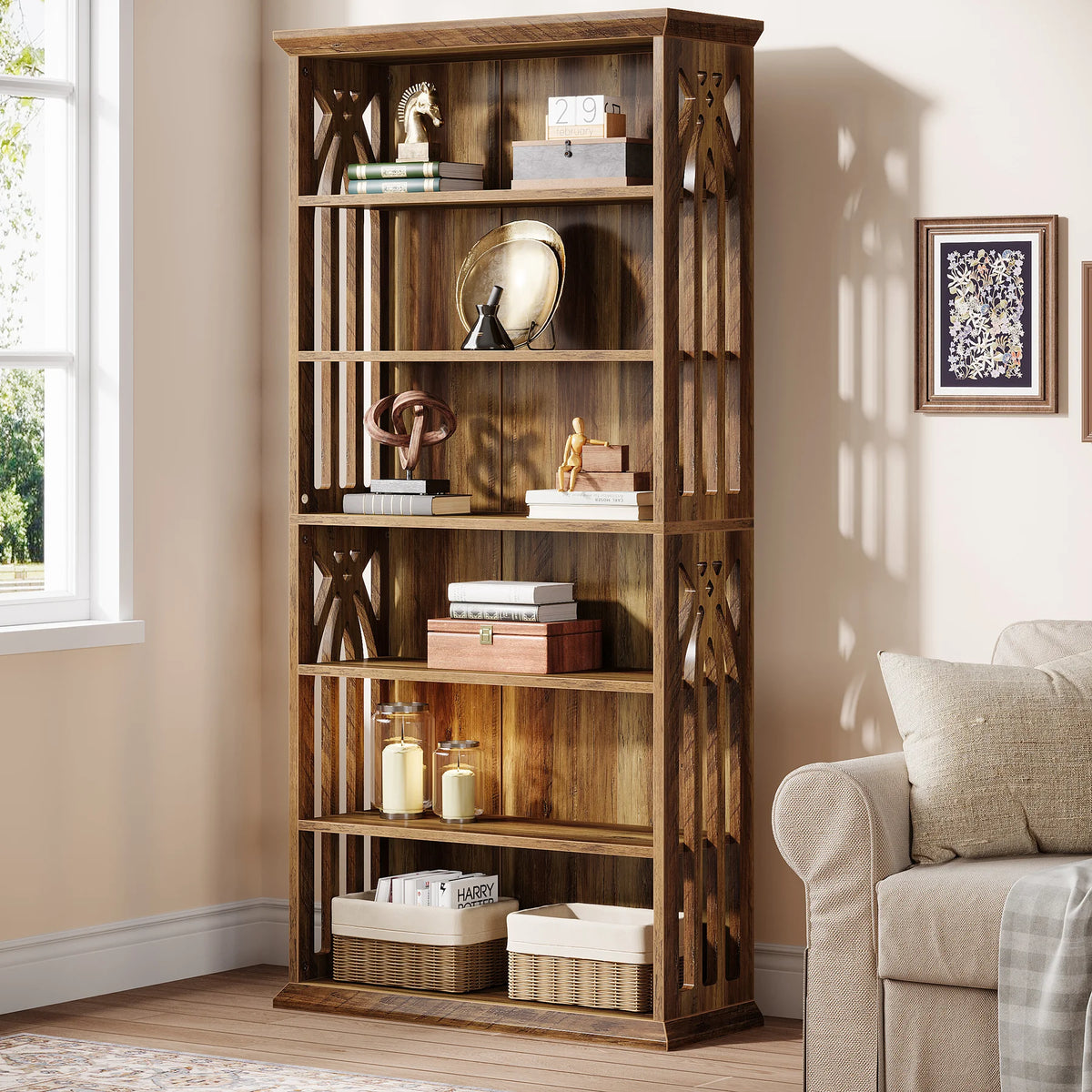 Tribesigns 6 Tier Wooden Bookcase Freestanding Living Room Shelf