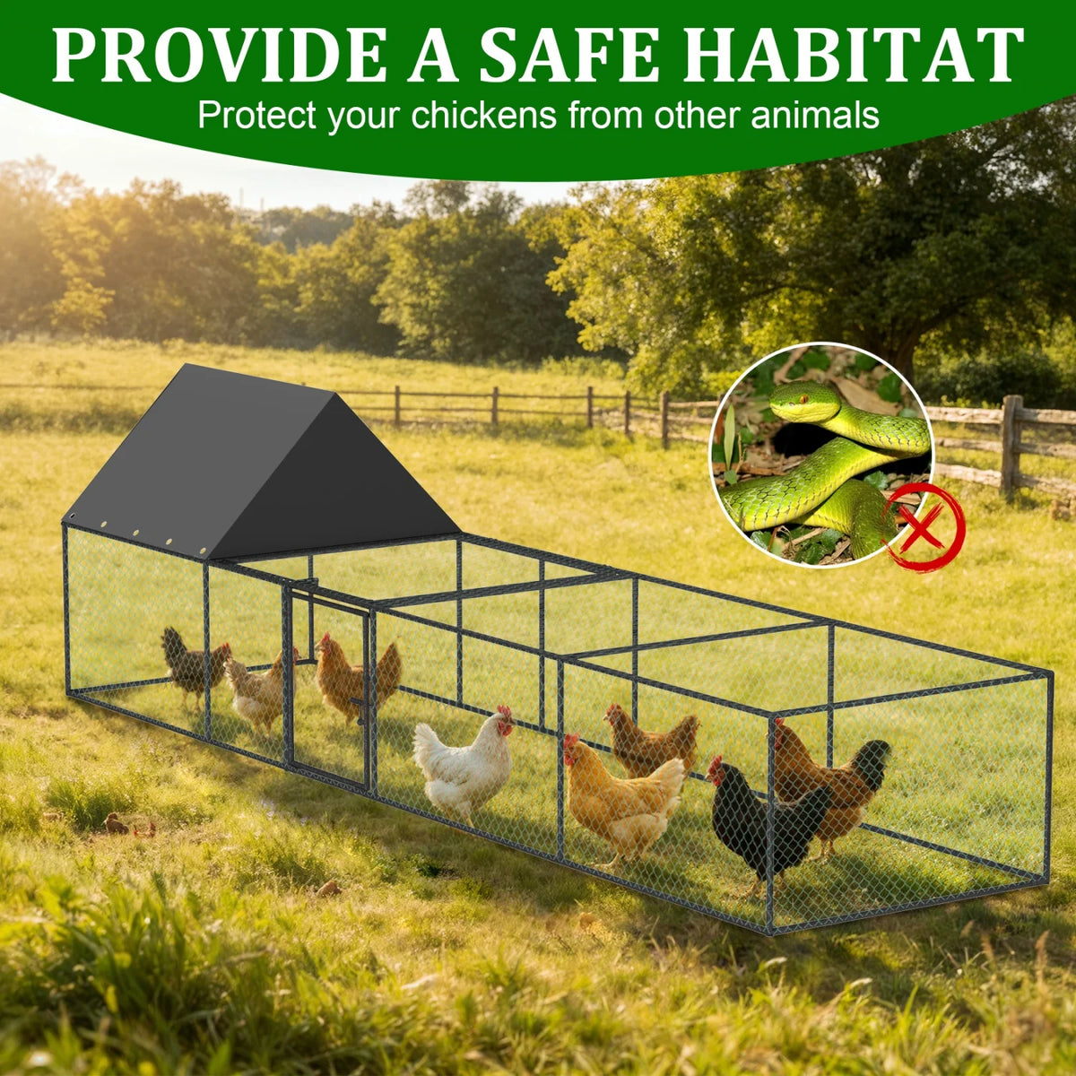 BINGOPAW Metal Chicken Coop Walk In Run With Durable Netting