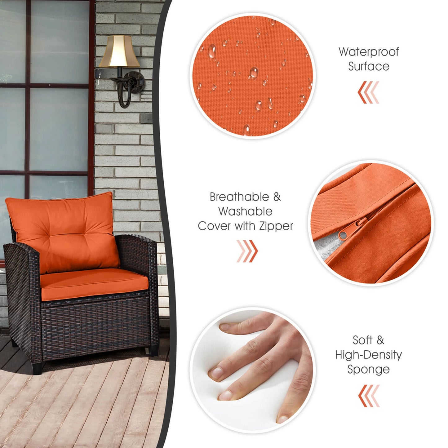HOMASIS 3-Piece Patio Rattan Conversation Set Cushioned