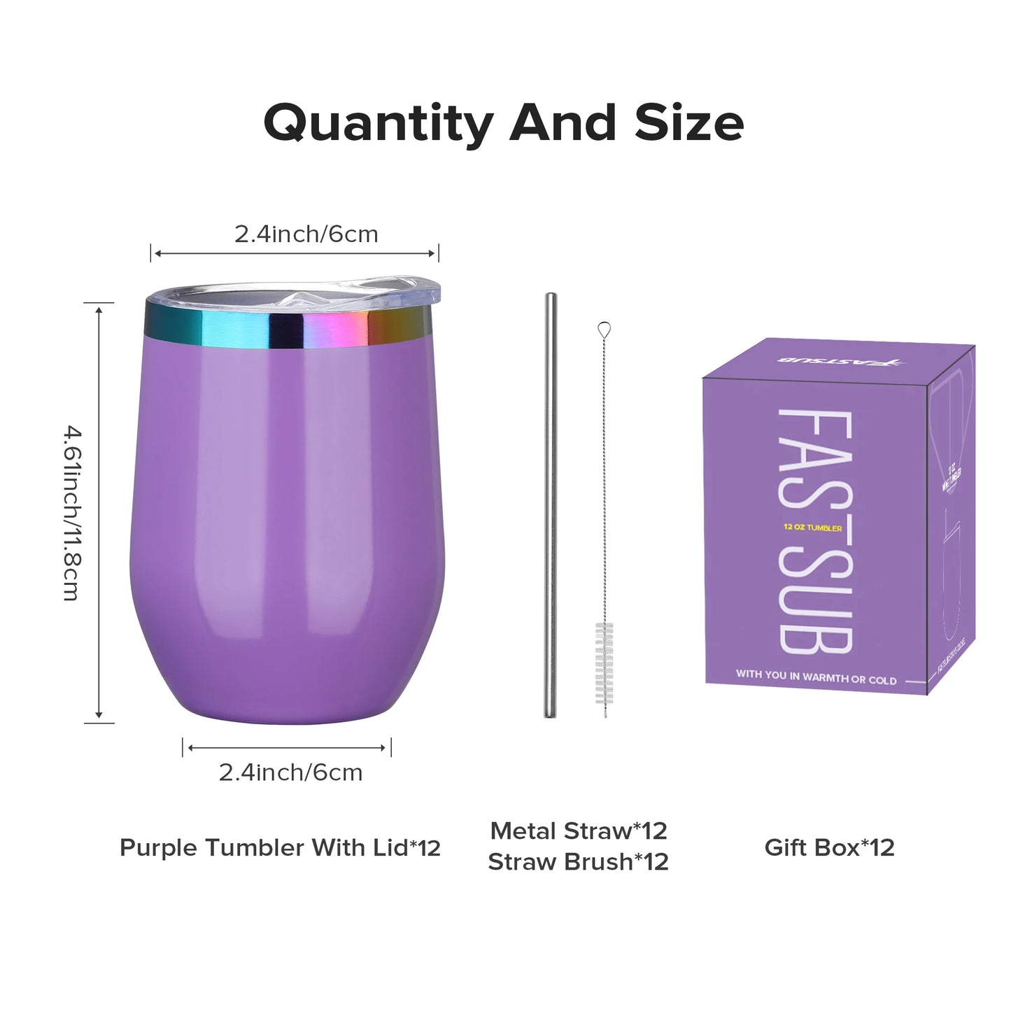 Fastsub Insulated Double Wall Stainless Steel Stemless Wine Glass