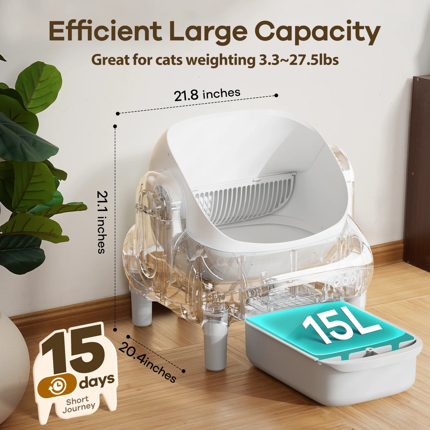 Open Top Self Cleaning Cat Litter Box With Smart App Control For Multiple Cats