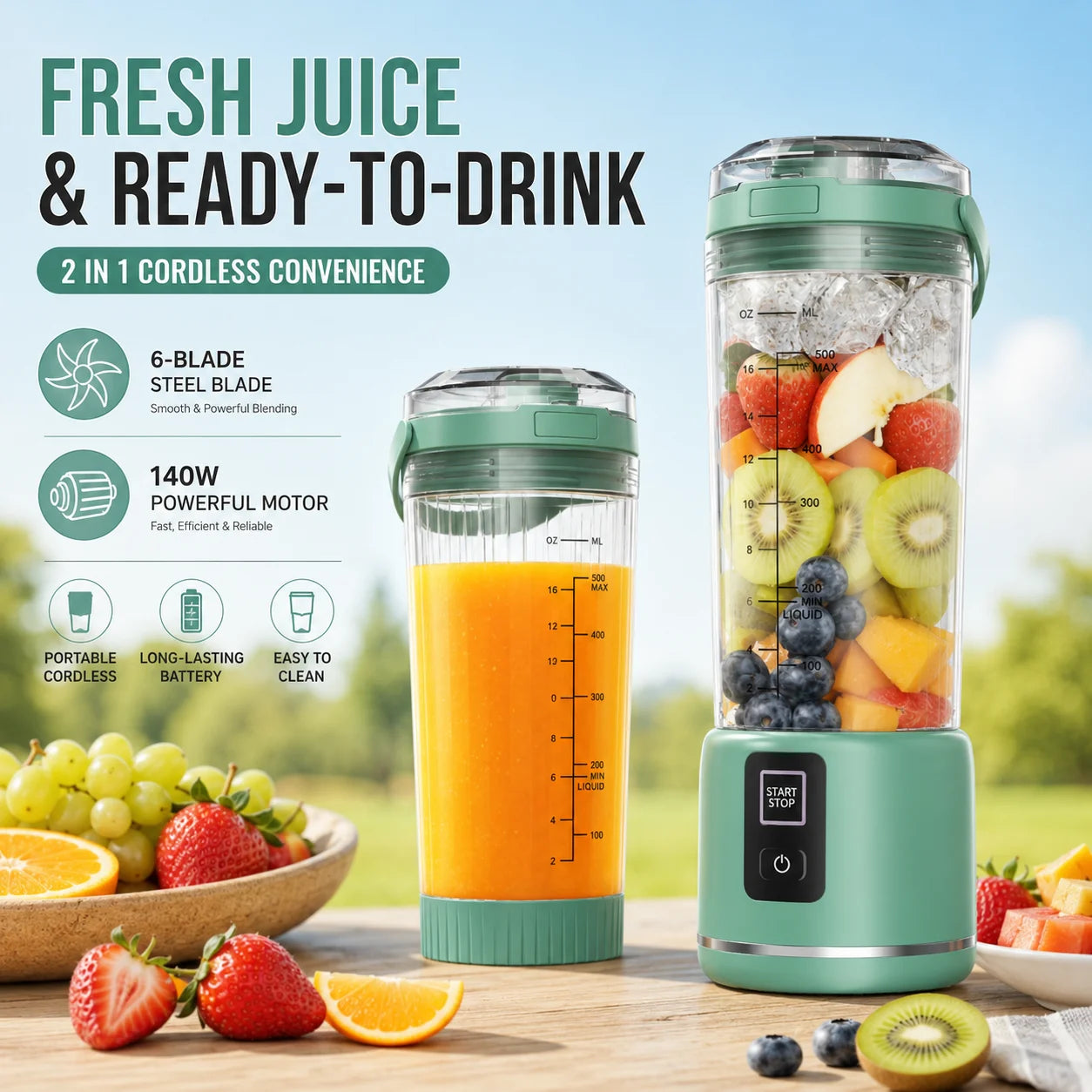 Usb Rechargeable Portable Blender For Smoothies And Fresh Drinks