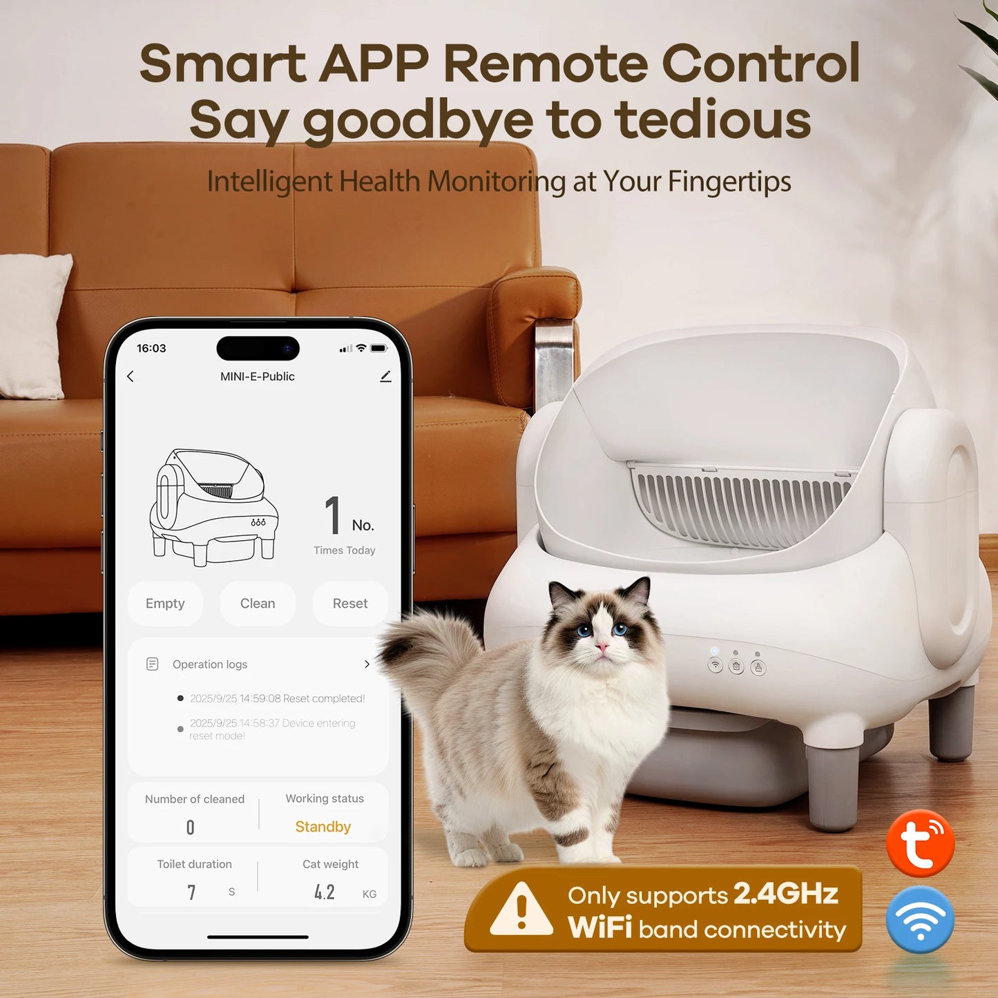 Open Top Self Cleaning Cat Litter Box With Smart App Control For Multiple Cats