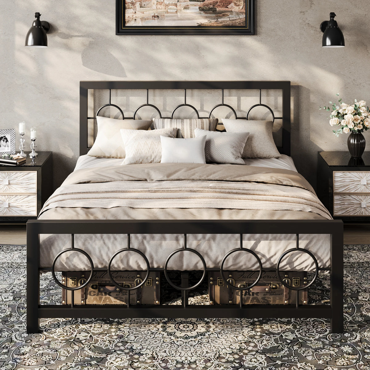 Hoomic Metal Platform Bed Frame With Classic Vintage Style