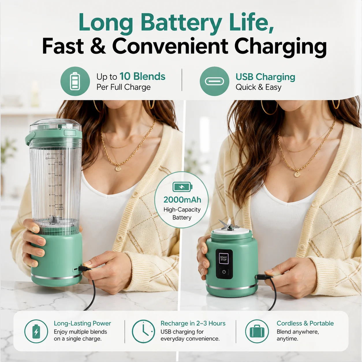 Usb Rechargeable Portable Blender For Smoothies And Fresh Drinks