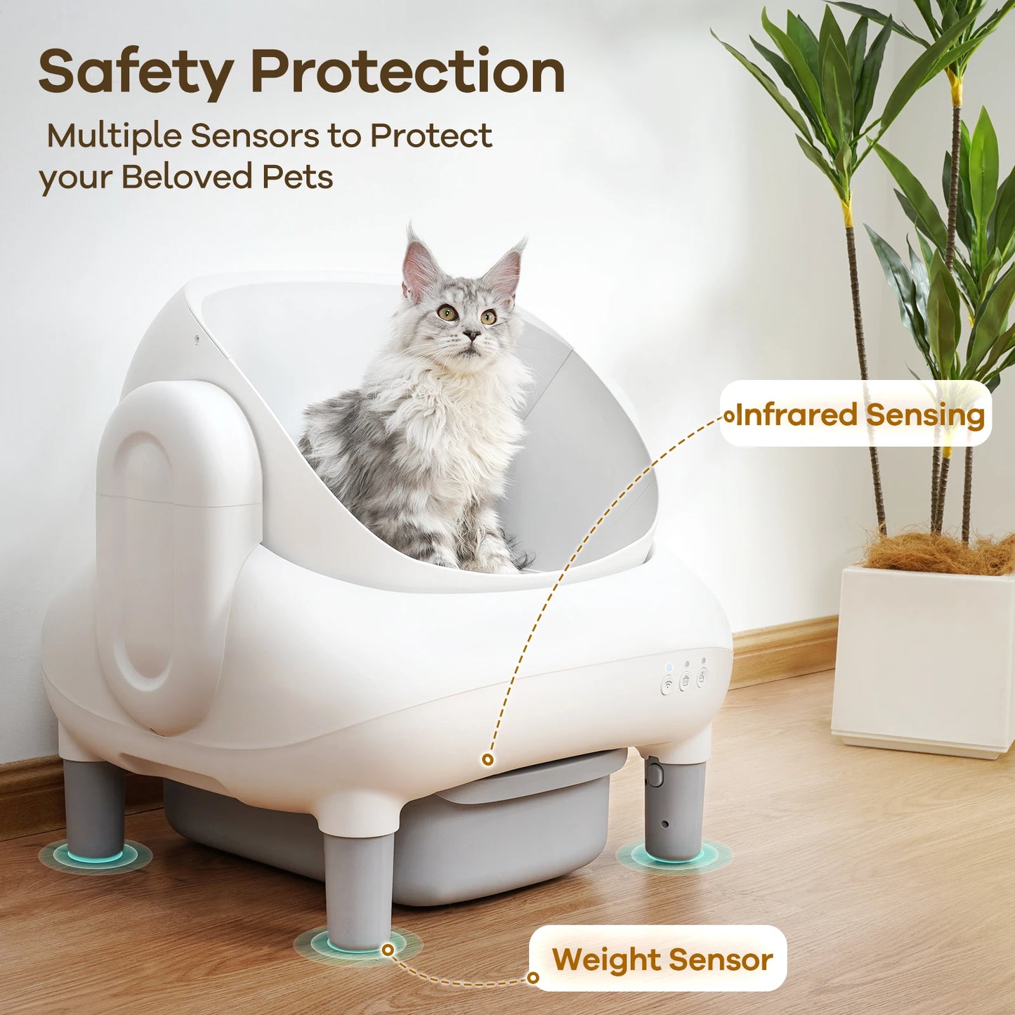 Open Top Self Cleaning Cat Litter Box With Smart App Control For Multiple Cats