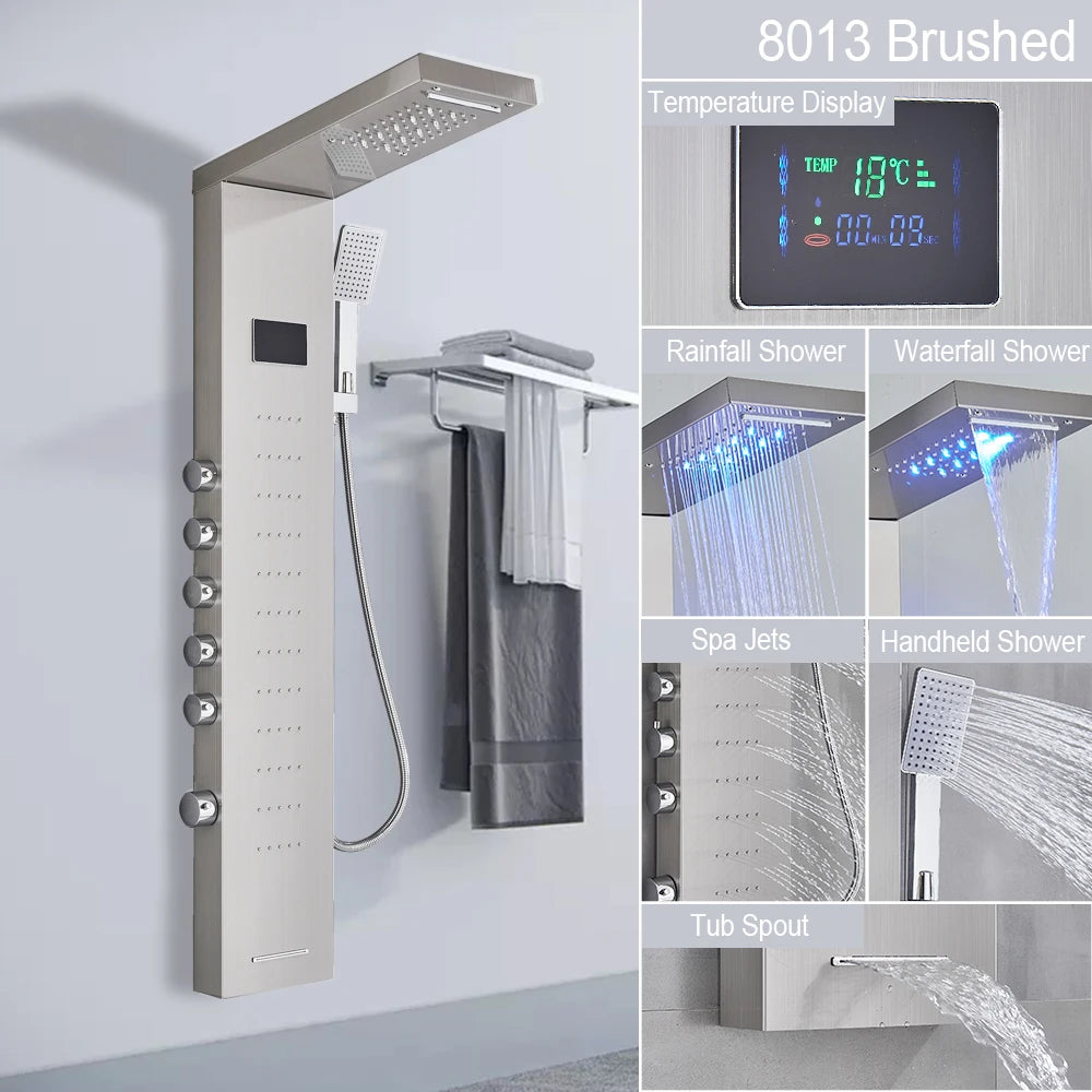Myqualife Led Digital Shower Panel Tower With Spa Massage Jets