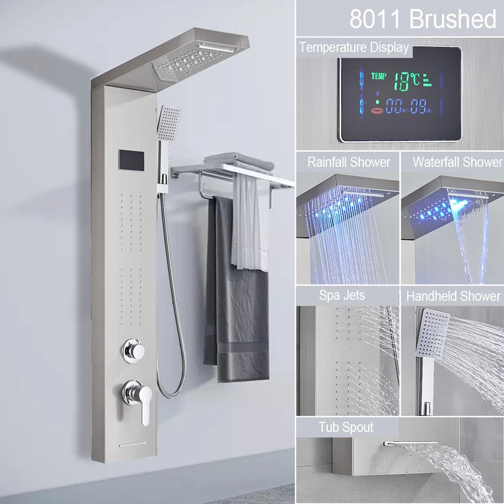 Myqualife Led Digital Shower Panel Tower With Spa Massage Jets