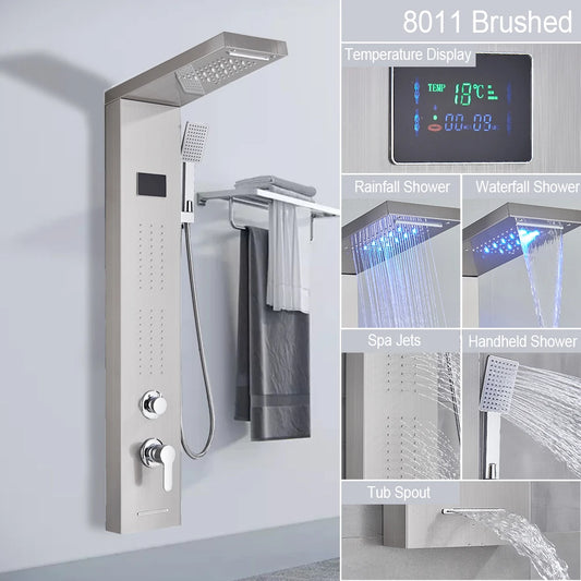 Myqualife Led Digital Shower Panel Tower With Spa Massage Jets