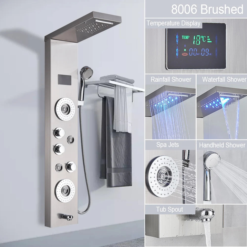 Myqualife Led Digital Shower Panel Tower With Spa Massage Jets