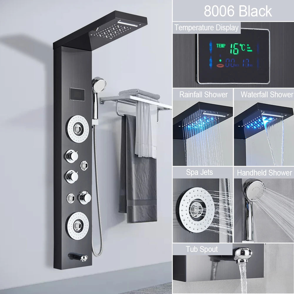 Myqualife Led Digital Shower Panel Tower With Spa Massage Jets