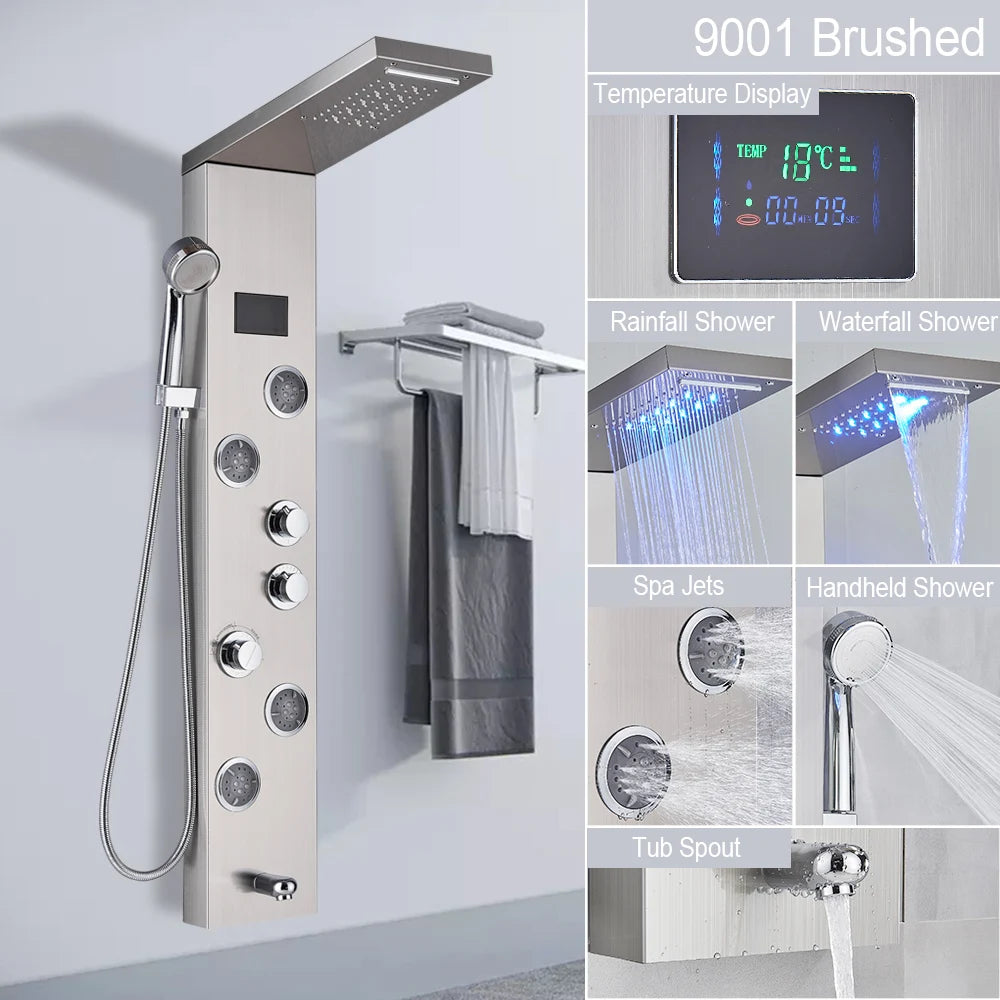 Myqualife Led Digital Shower Panel Tower With Spa Massage Jets