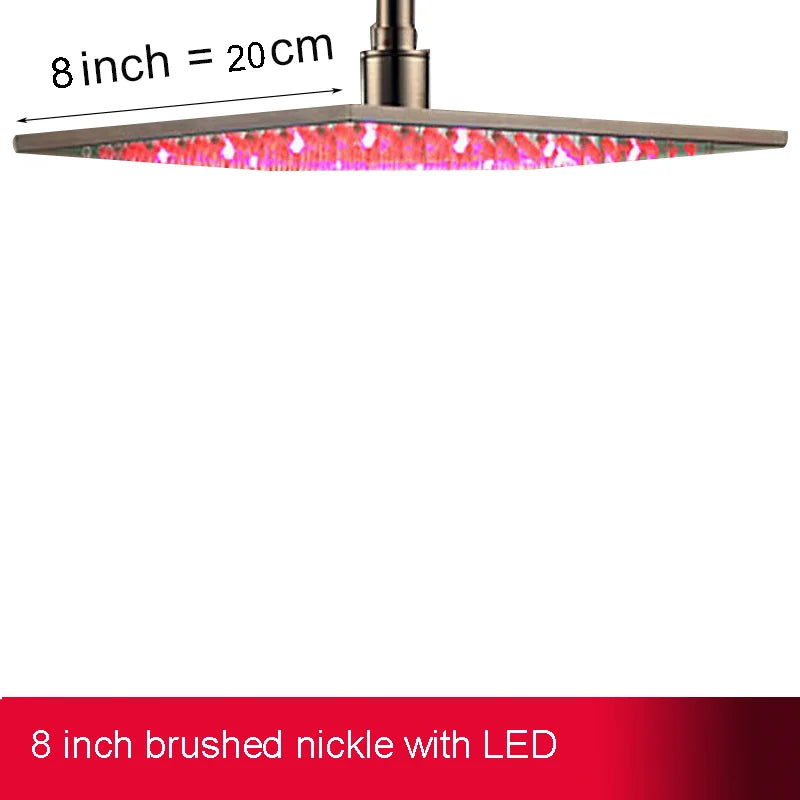 MYQualife LED Rainfall Shower Head Sleek Brass Finish