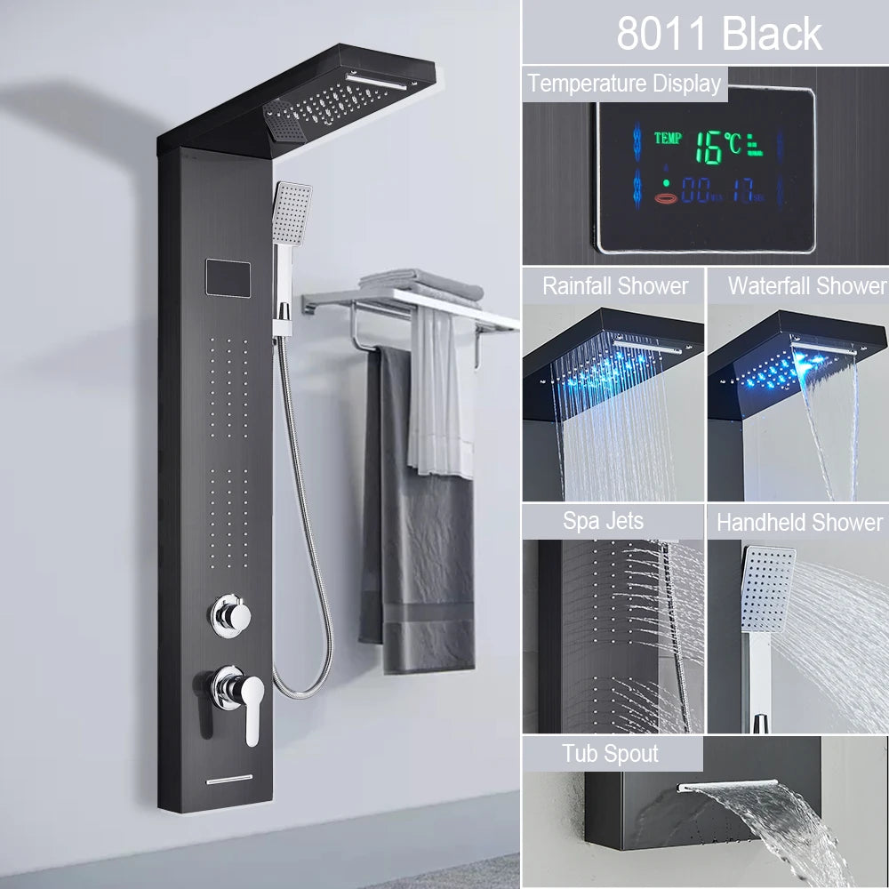 Myqualife Led Digital Shower Panel Tower With Spa Massage Jets