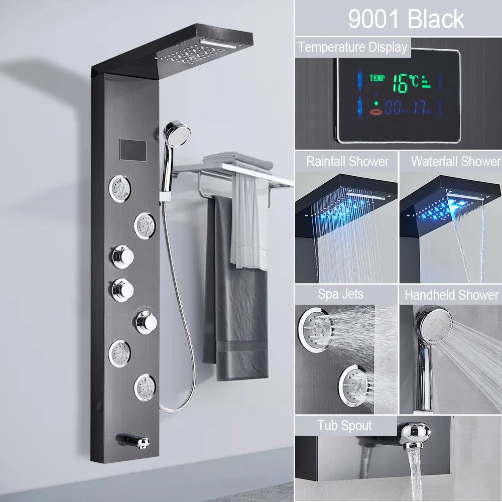 Myqualife Led Digital Shower Panel Tower With Spa Massage Jets
