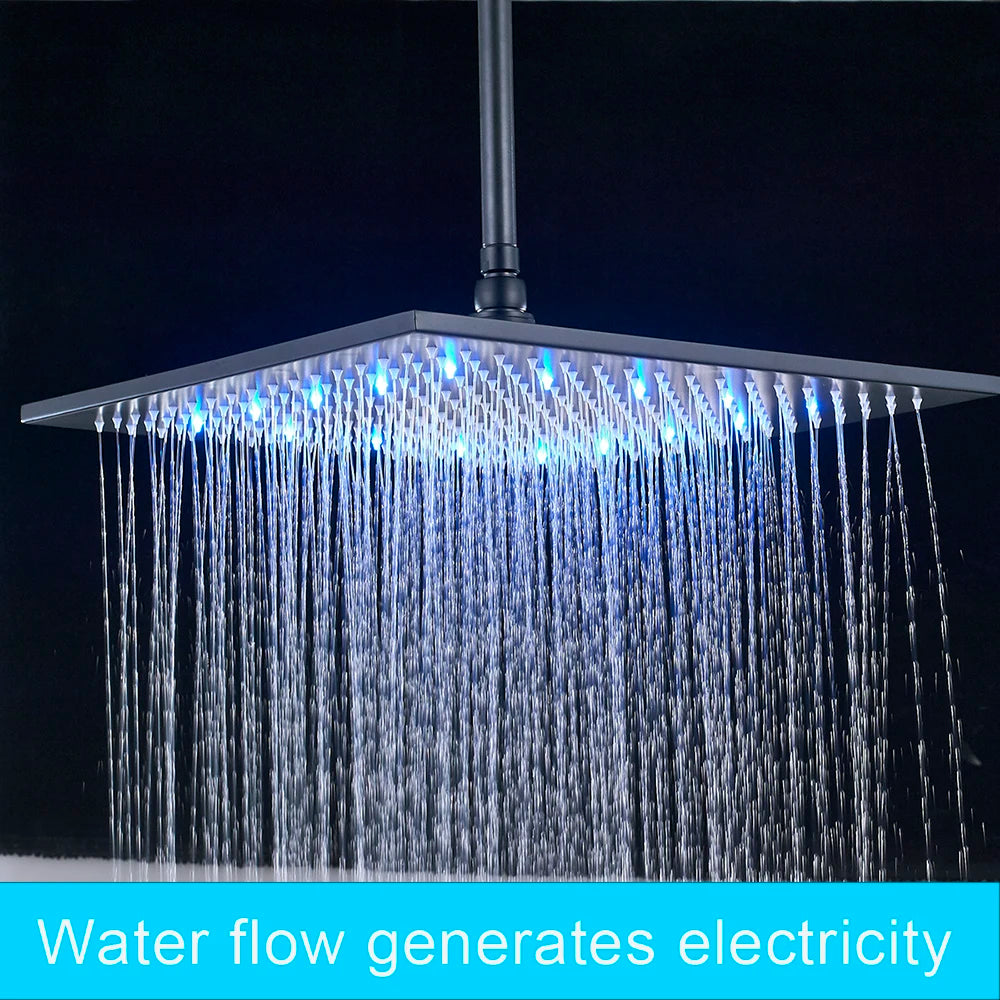 MYQualife LED Rainfall Shower Head Sleek Brass Finish