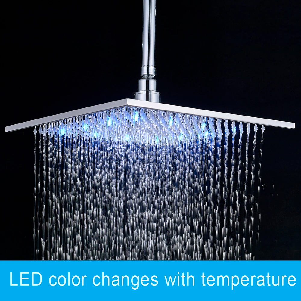 MYQualife LED Rainfall Shower Head Sleek Brass Finish