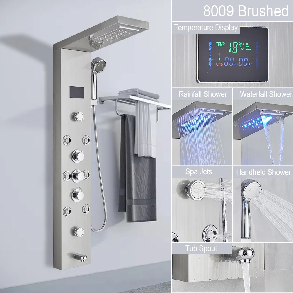 Myqualife Led Digital Shower Panel Tower With Spa Massage Jets