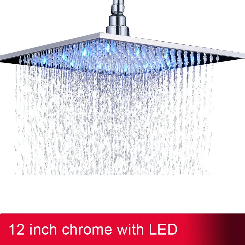 MYQualife LED Rainfall Shower Head Sleek Brass Finish