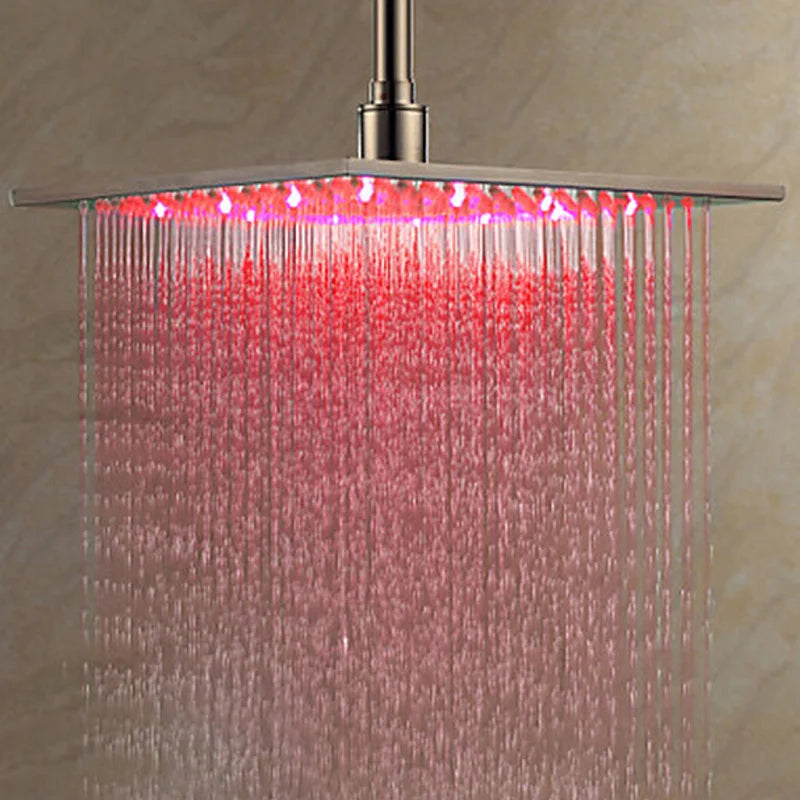 MYQualife LED Rainfall Shower Head Sleek Brass Finish