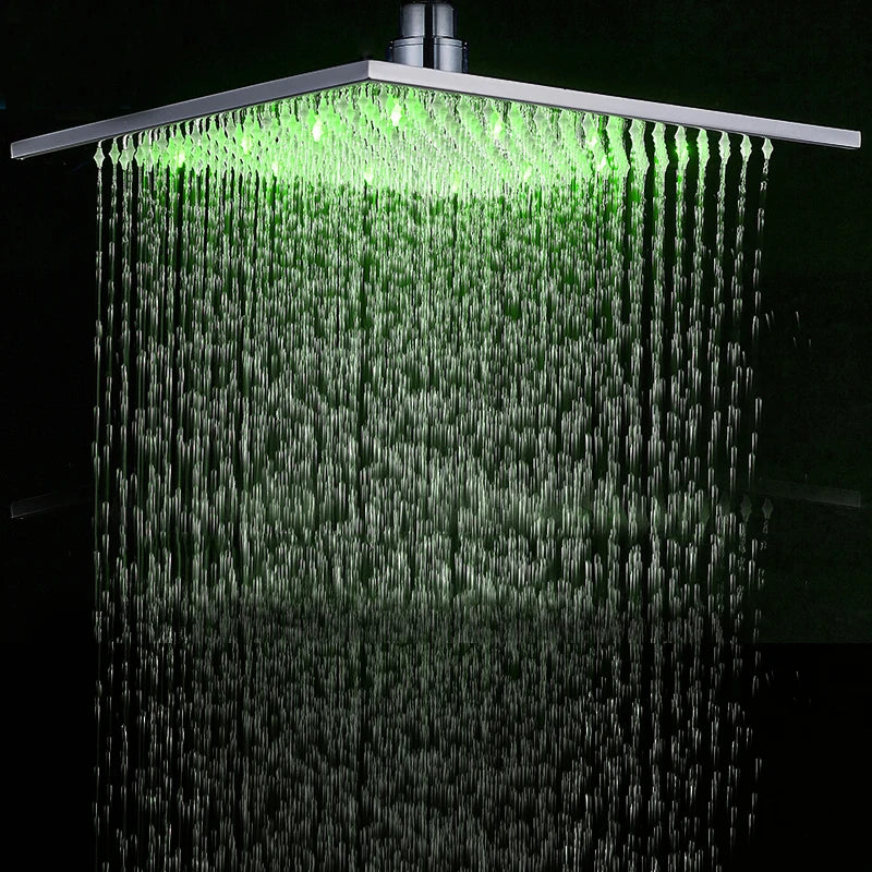 MYQualife LED Rainfall Shower Head Sleek Brass Finish