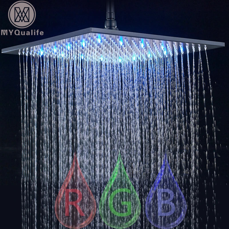 MYQualife LED Rainfall Shower Head Sleek Brass Finish