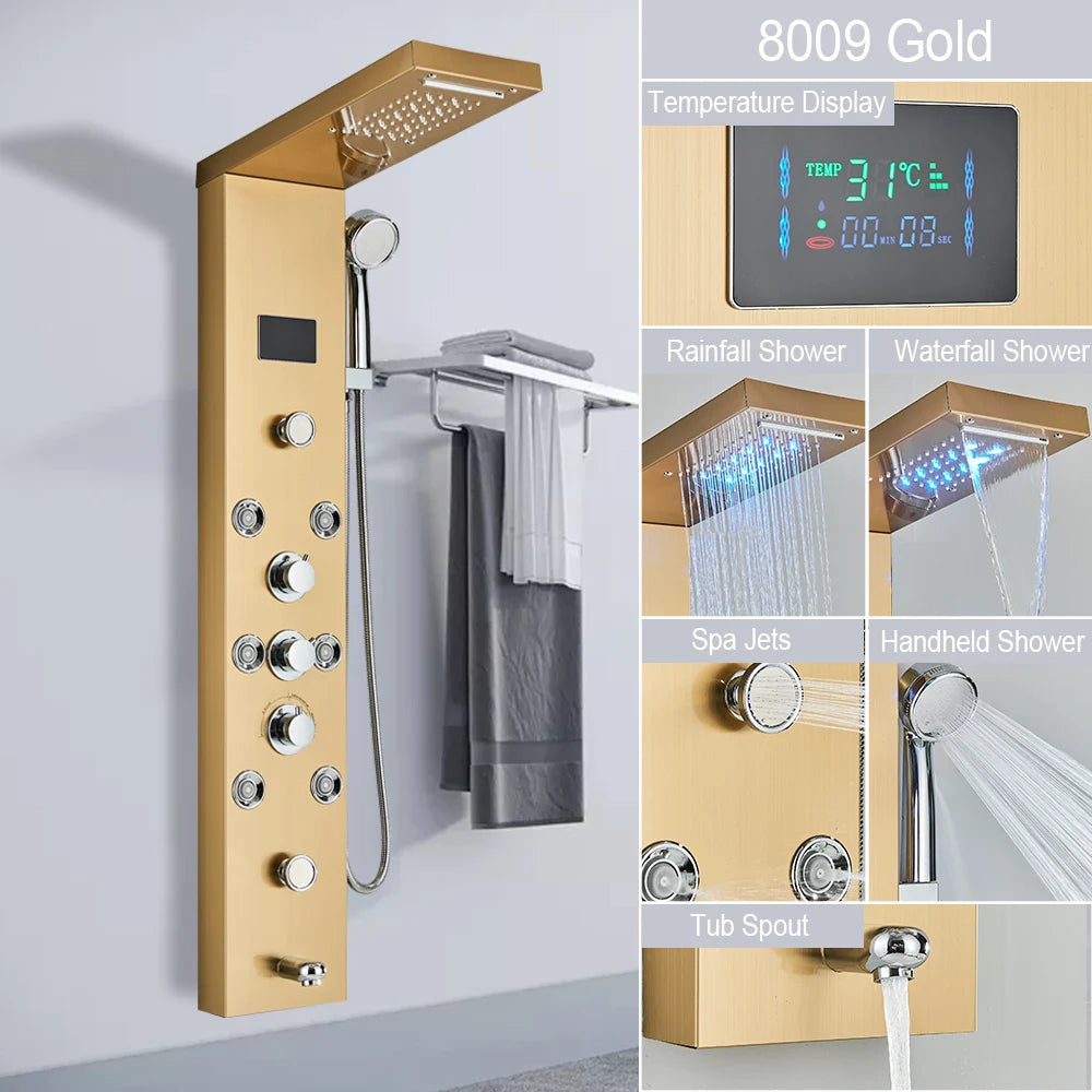 Myqualife Led Digital Shower Panel Tower With Spa Massage Jets