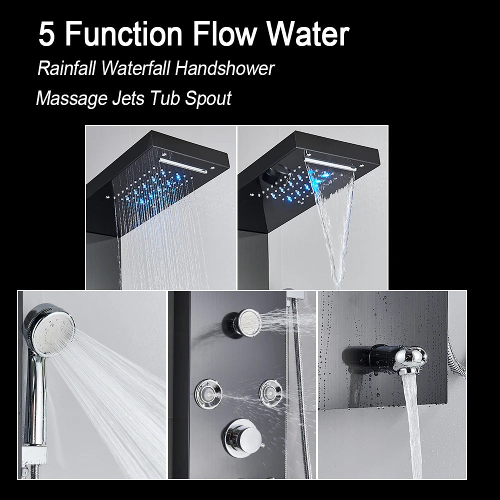 Myqualife Led Digital Shower Panel Tower With Spa Massage Jets