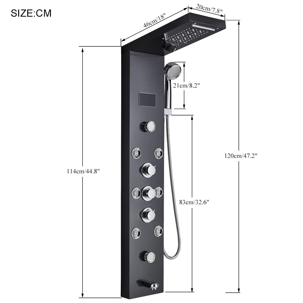 Myqualife Led Digital Shower Panel Tower With Spa Massage Jets