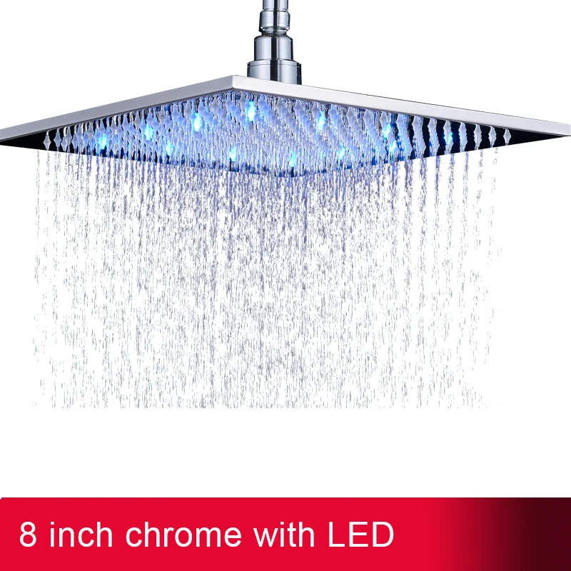 MYQualife LED Rainfall Shower Head Sleek Brass Finish