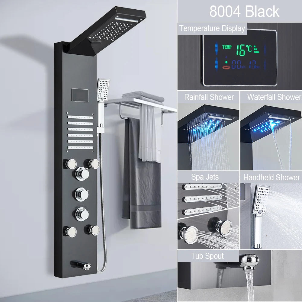 Myqualife Led Digital Shower Panel Tower With Spa Massage Jets