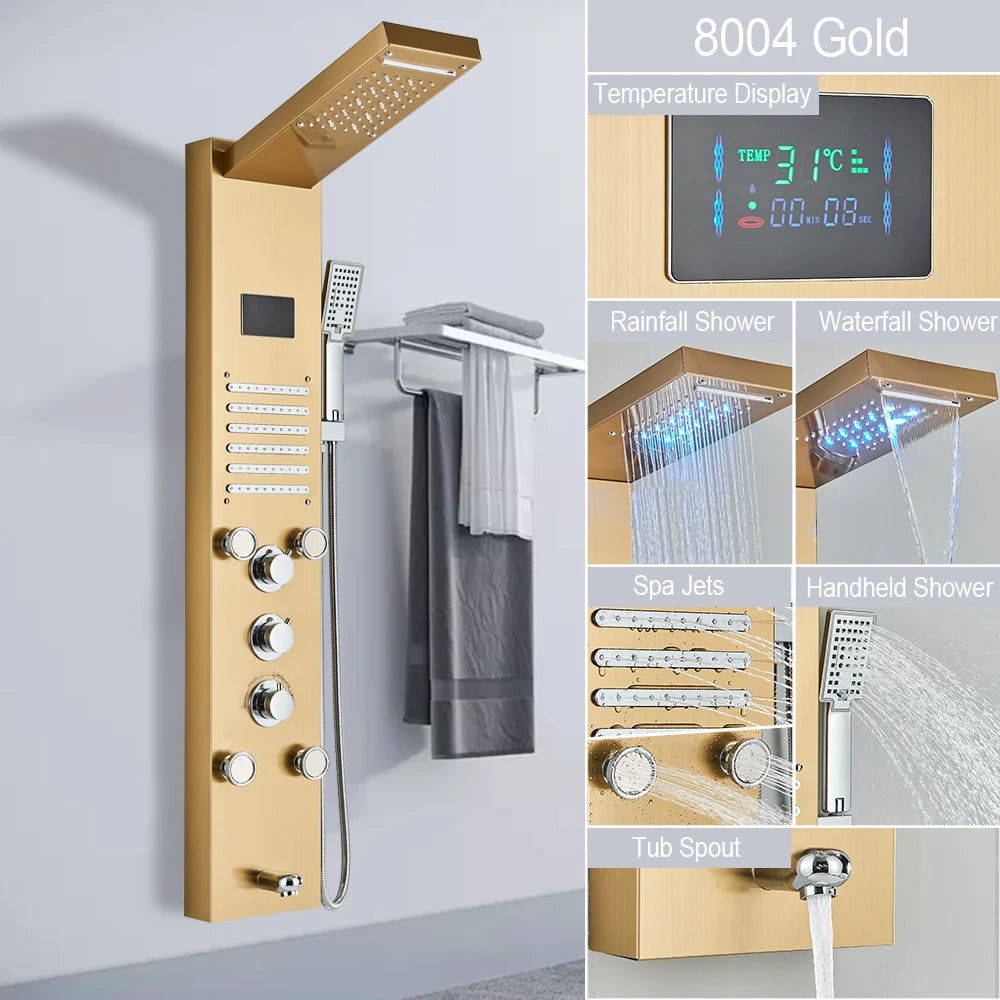 Myqualife Led Digital Shower Panel Tower With Spa Massage Jets
