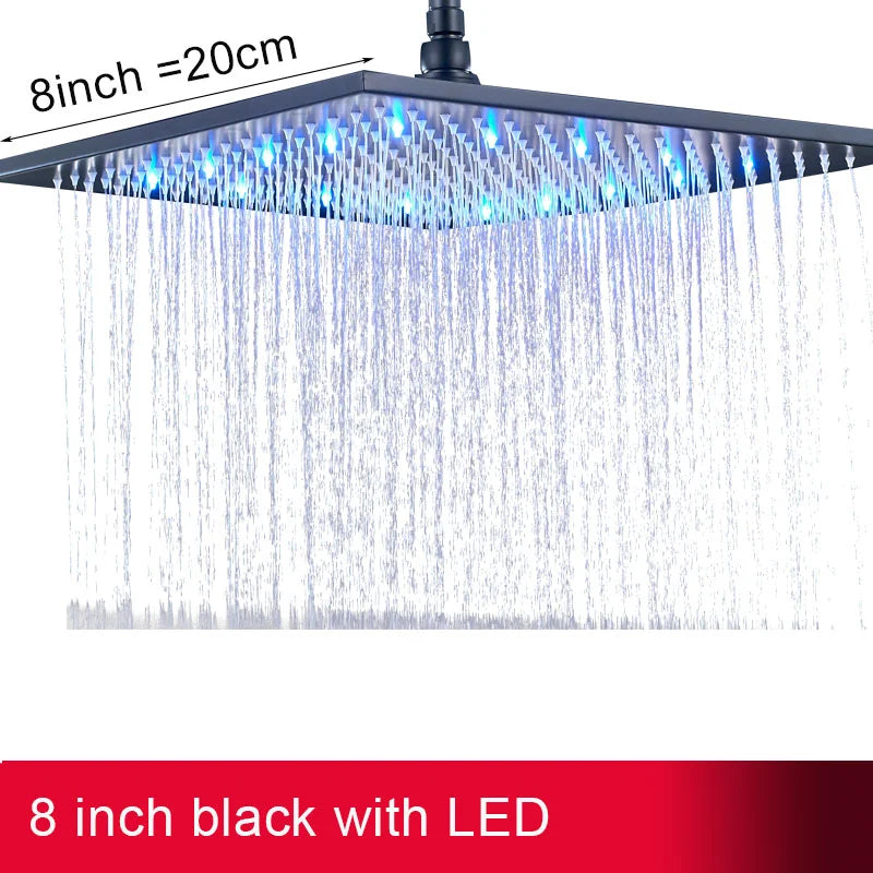 MYQualife LED Rainfall Shower Head Sleek Brass Finish
