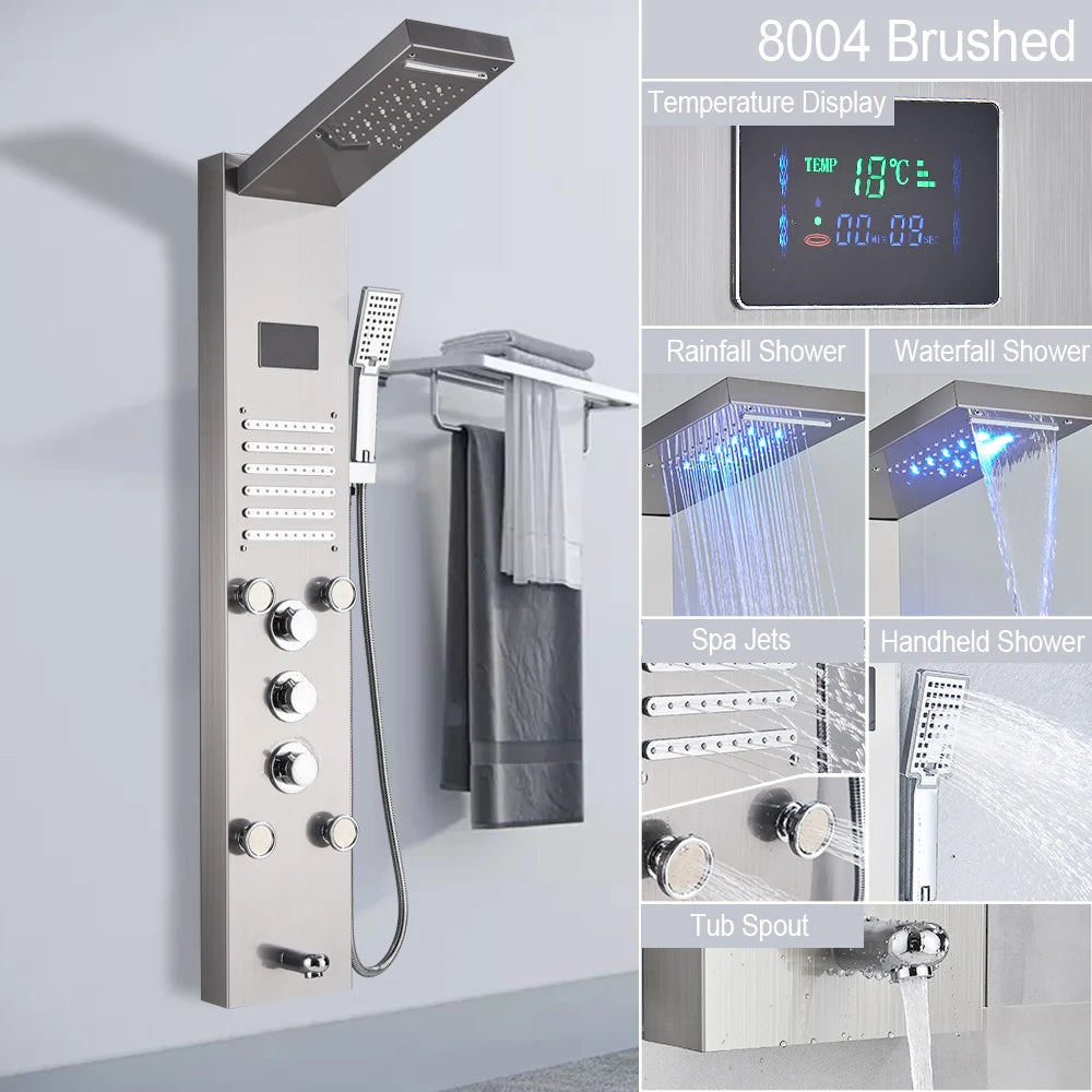 Myqualife Led Digital Shower Panel Tower With Spa Massage Jets