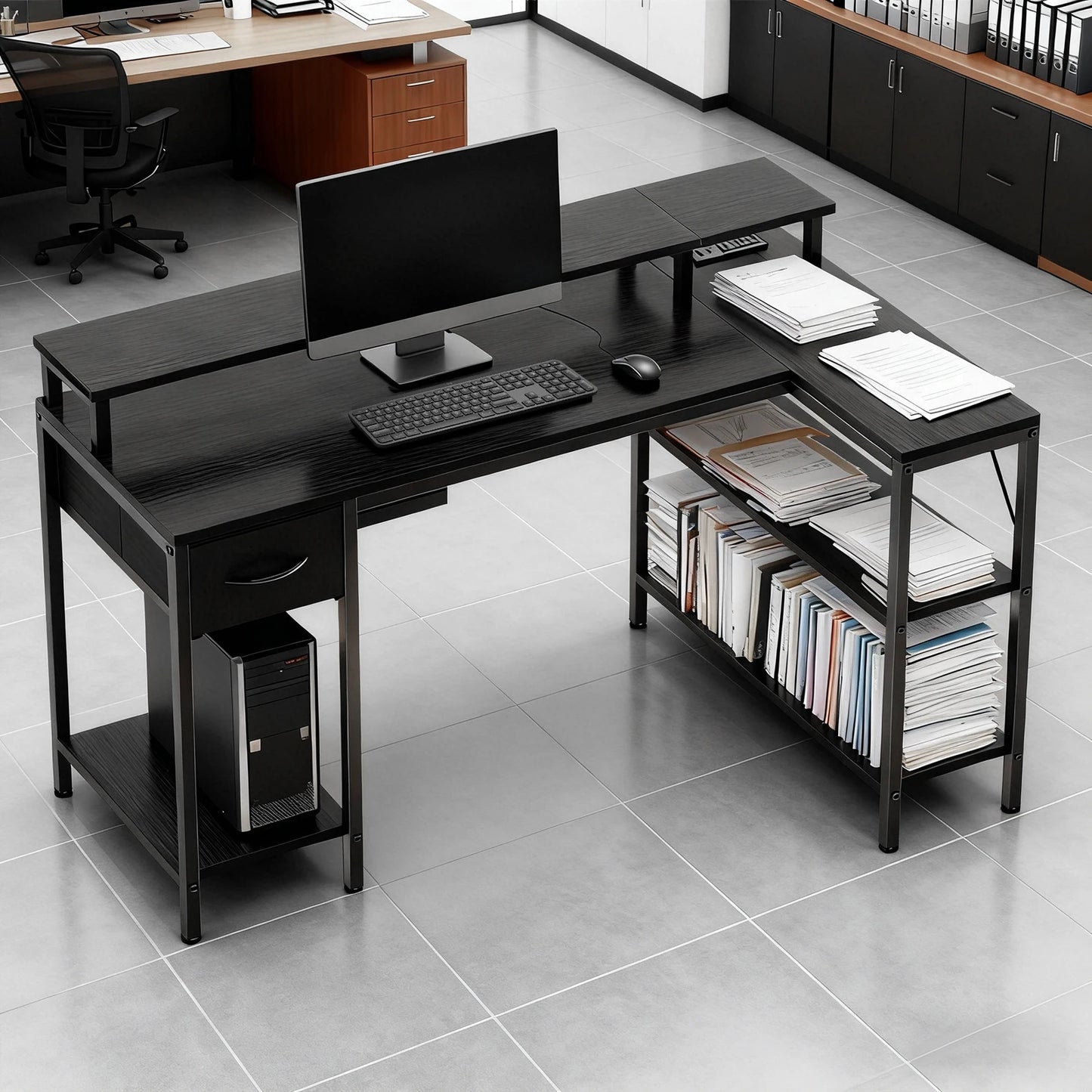 JHK L-Shaped Gaming Desk With USB Ports And LED Illumination