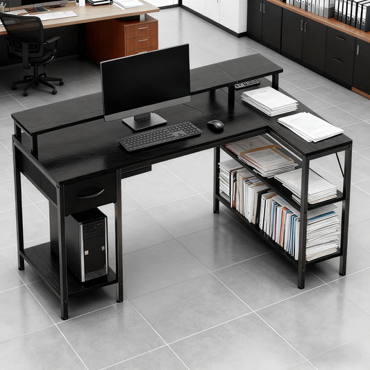 JHK L-Shaped Gaming Desk With USB Ports And LED Illumination