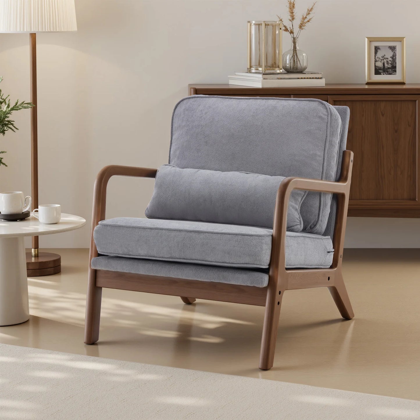 JHK Mid Century Modern Wood Armchair With Cushioned Seat