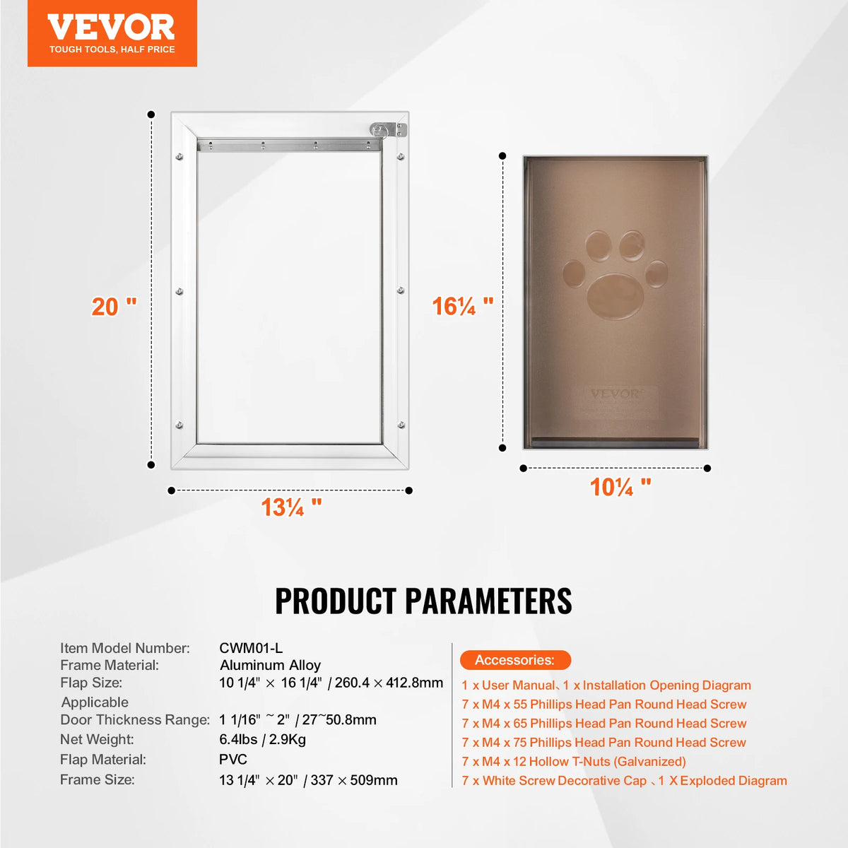 SucceBuy Aluminum Pet Door With Lock And Weatherproof Flap