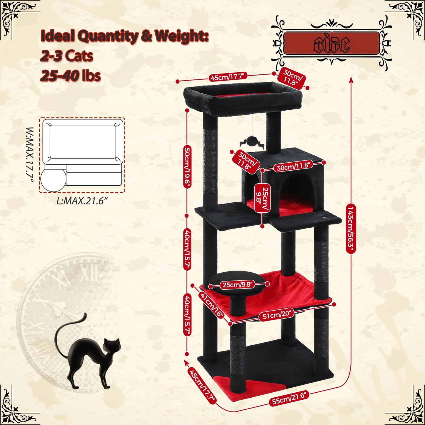 PAWZ Road Gothic Cat Tree Indoor Tall Cat Tower Hammock