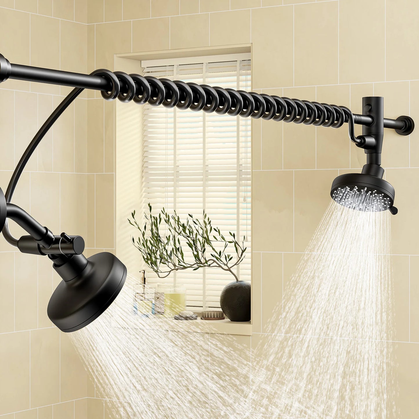 Tandem Shower Head For Couples With Adjustable Slider High Pressure