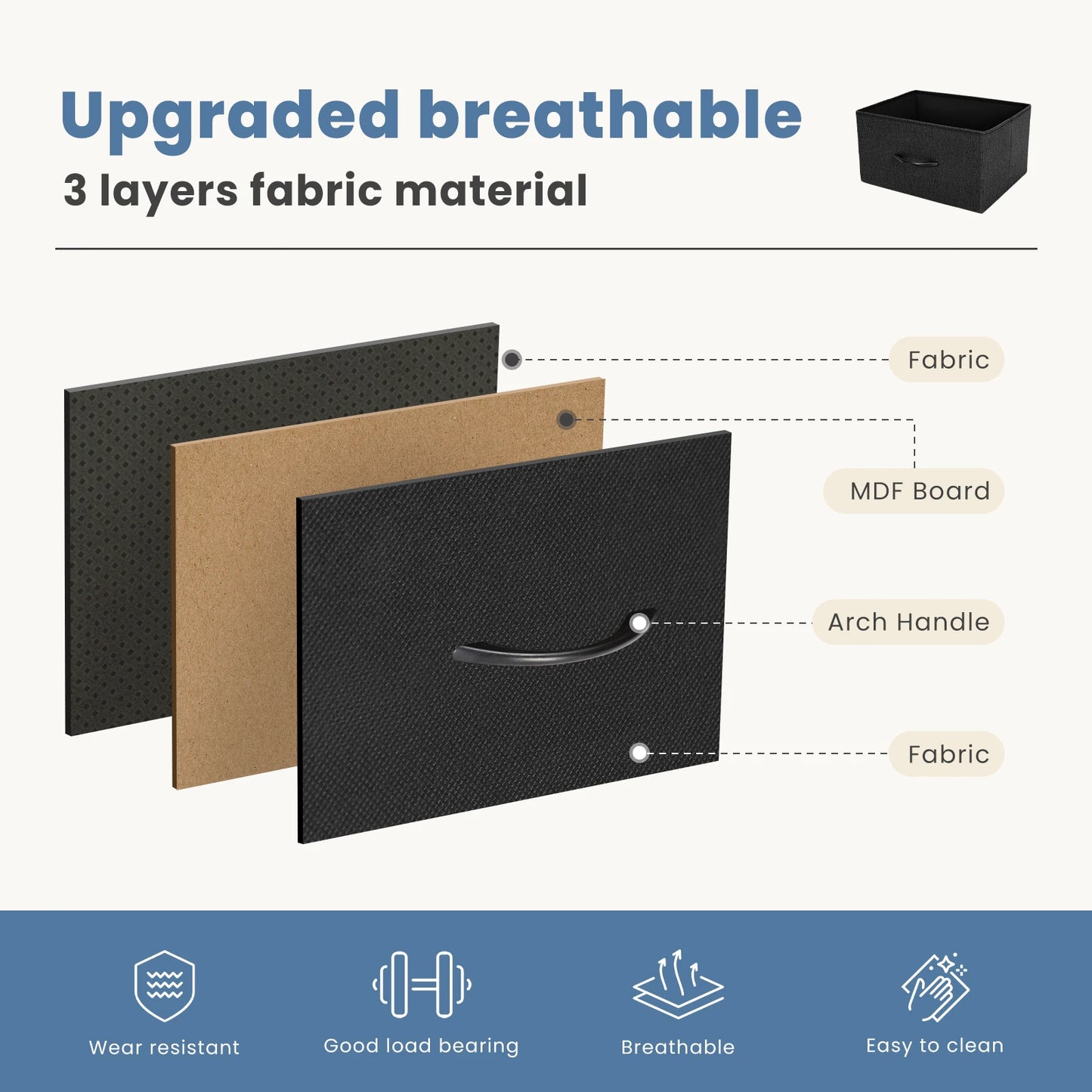 JHK Modern Fabric Drawer Dresser Organizer For Bedroom