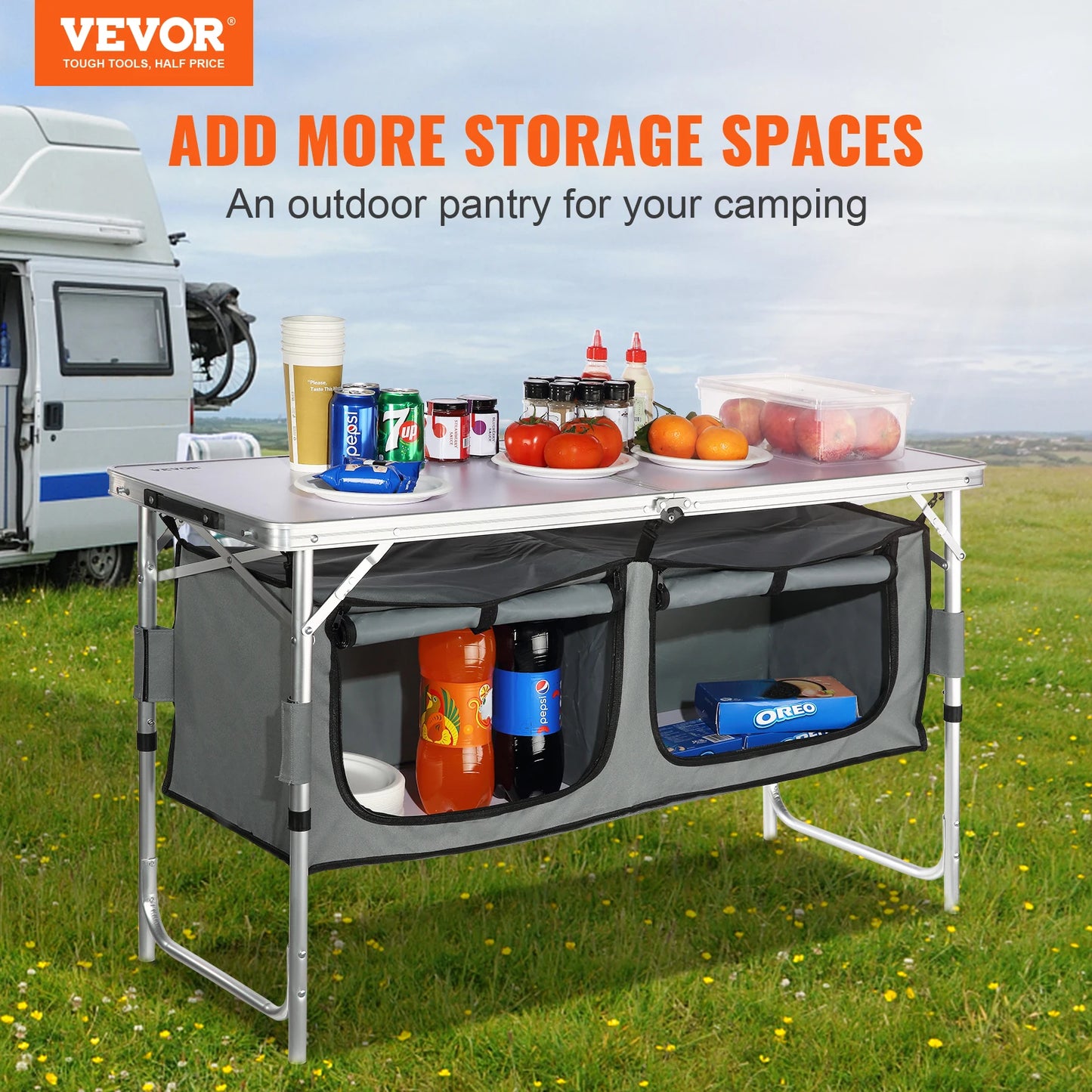 VeVOR Folding Camping Kitchen Table For Outdoor Picnic And Travel